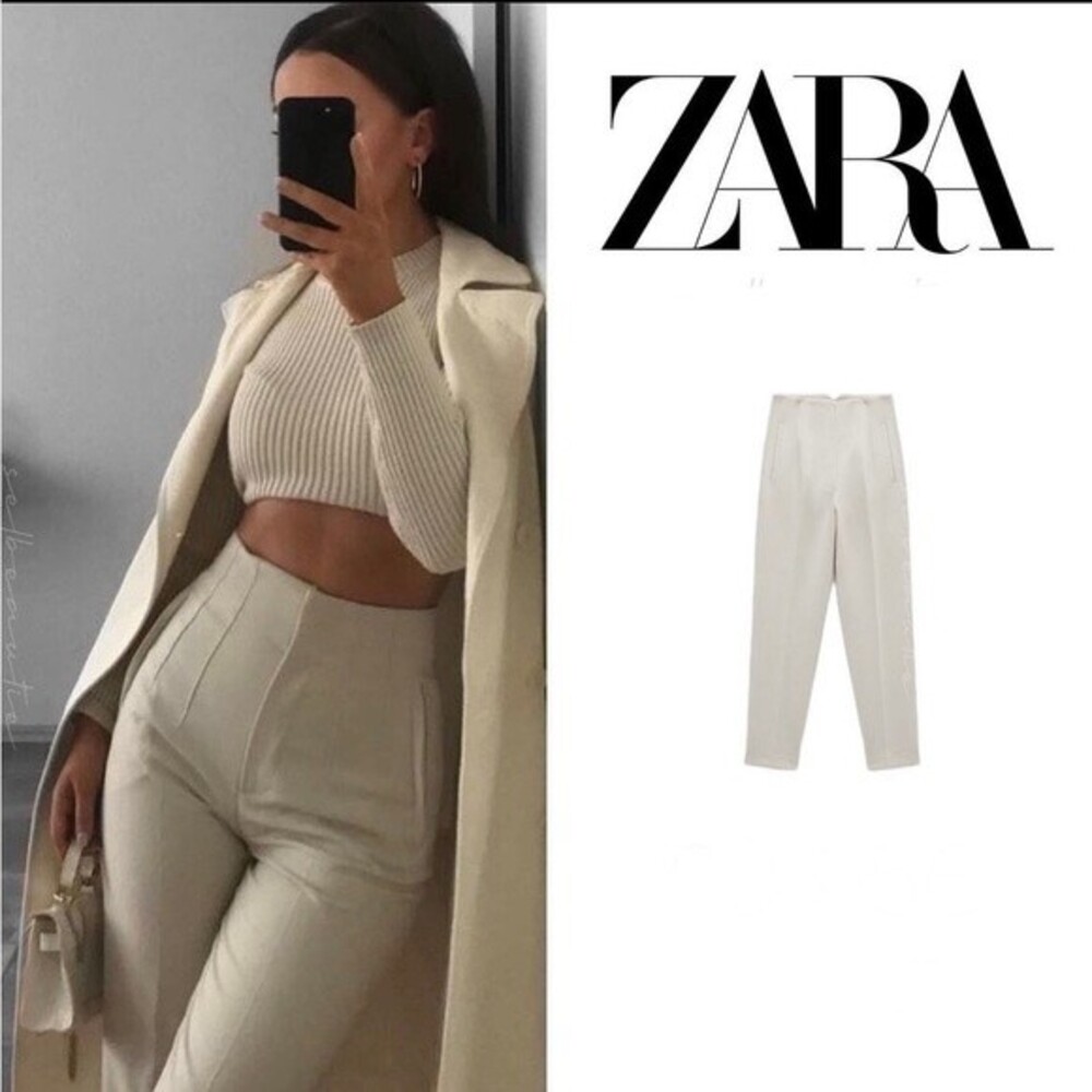 Zara Cream High-Waist Skinny Pants - Picture 2 of 16